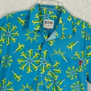 RSVLTS Roosevelts Hawaiian Camp Shirt Mens M Blue Super Soaker AOP Performance